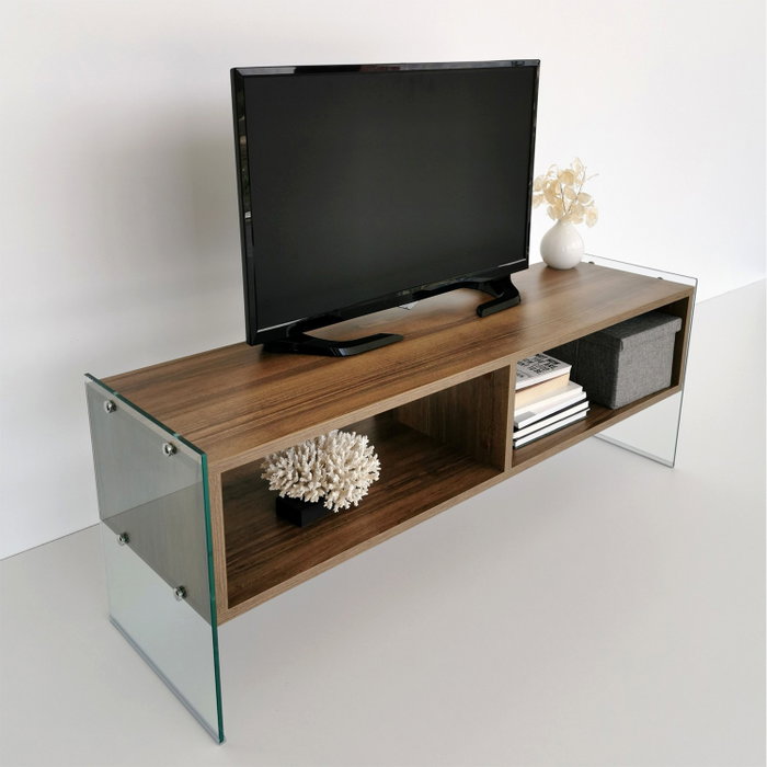 Hanah Home TV404 Soporte de TV Nogal con Cristal Templado